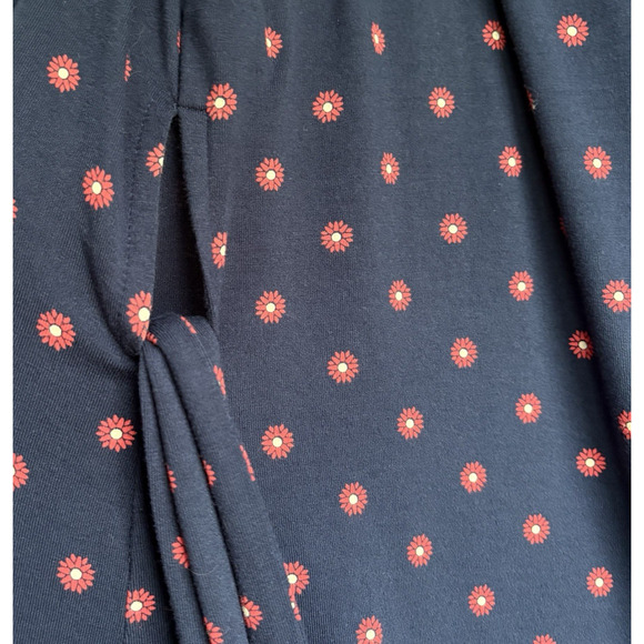 LANDS END Plus Size 1X (16-18) Midi Wrap Dress Navy/Red Ditsy Floral Boho Retro - Picture 8 of 13